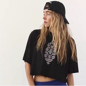 NWT Free People Tempo Cropped Logo Boyfriend T-Shirt w/Sriped Logo-med